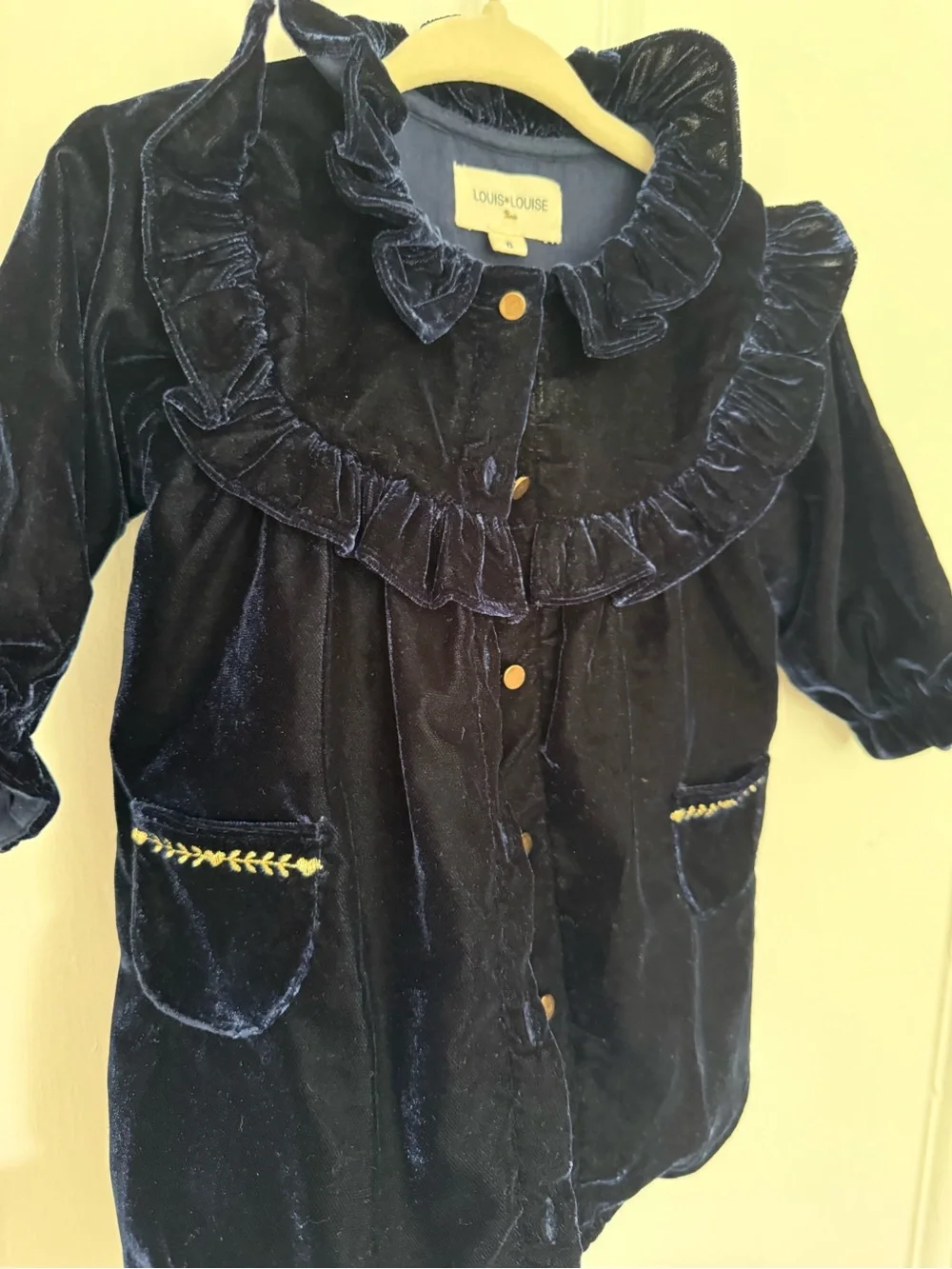 Louise Louise Girls' Navy Velvet Ruffle Button-Down Shirt